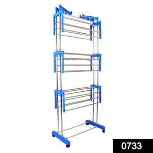 0733 Stainless Steel Double Pole 3 Layer Cloth Drying Stand