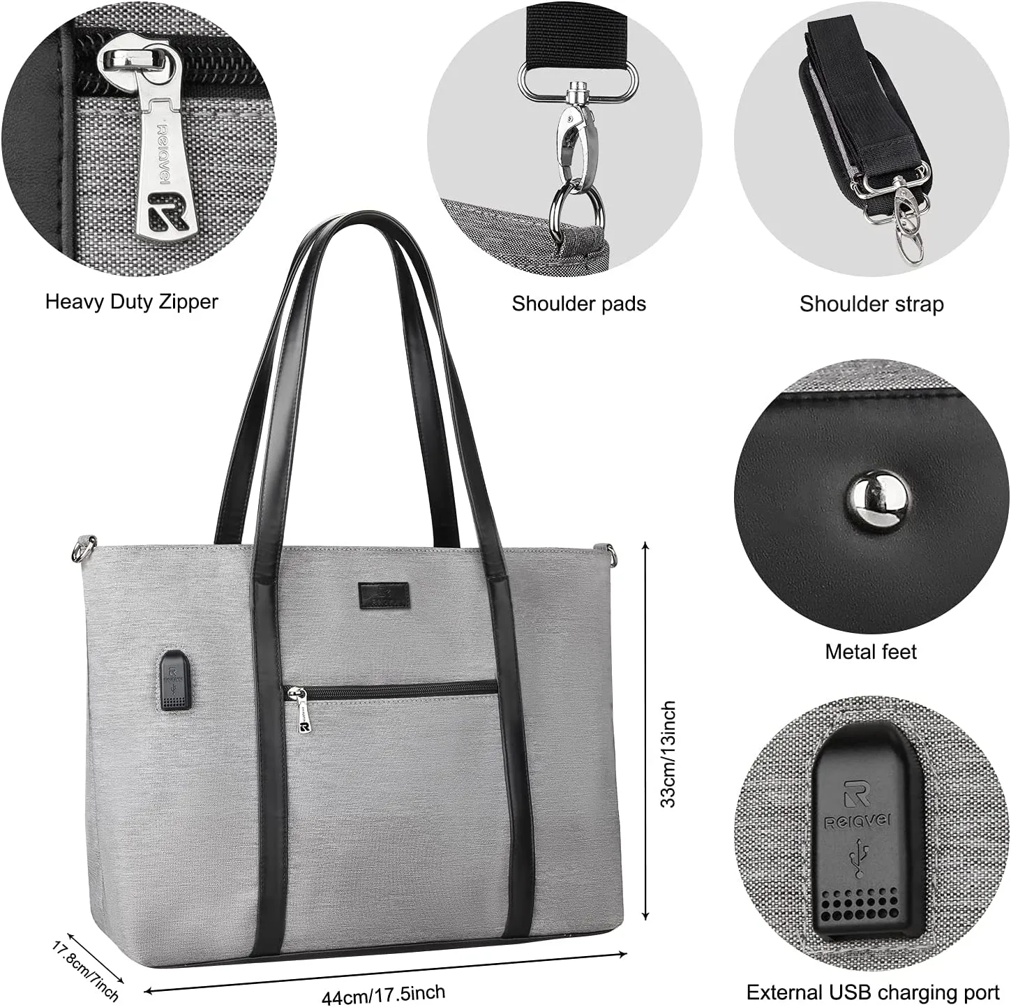 17.3 inch  Large Gray Laptop Tote Bag