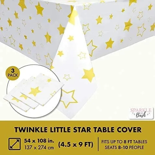 3 Pack Twinkle Twinkle Little Star Tablecloths for Baby Shower Decorations (54 x 108 in)