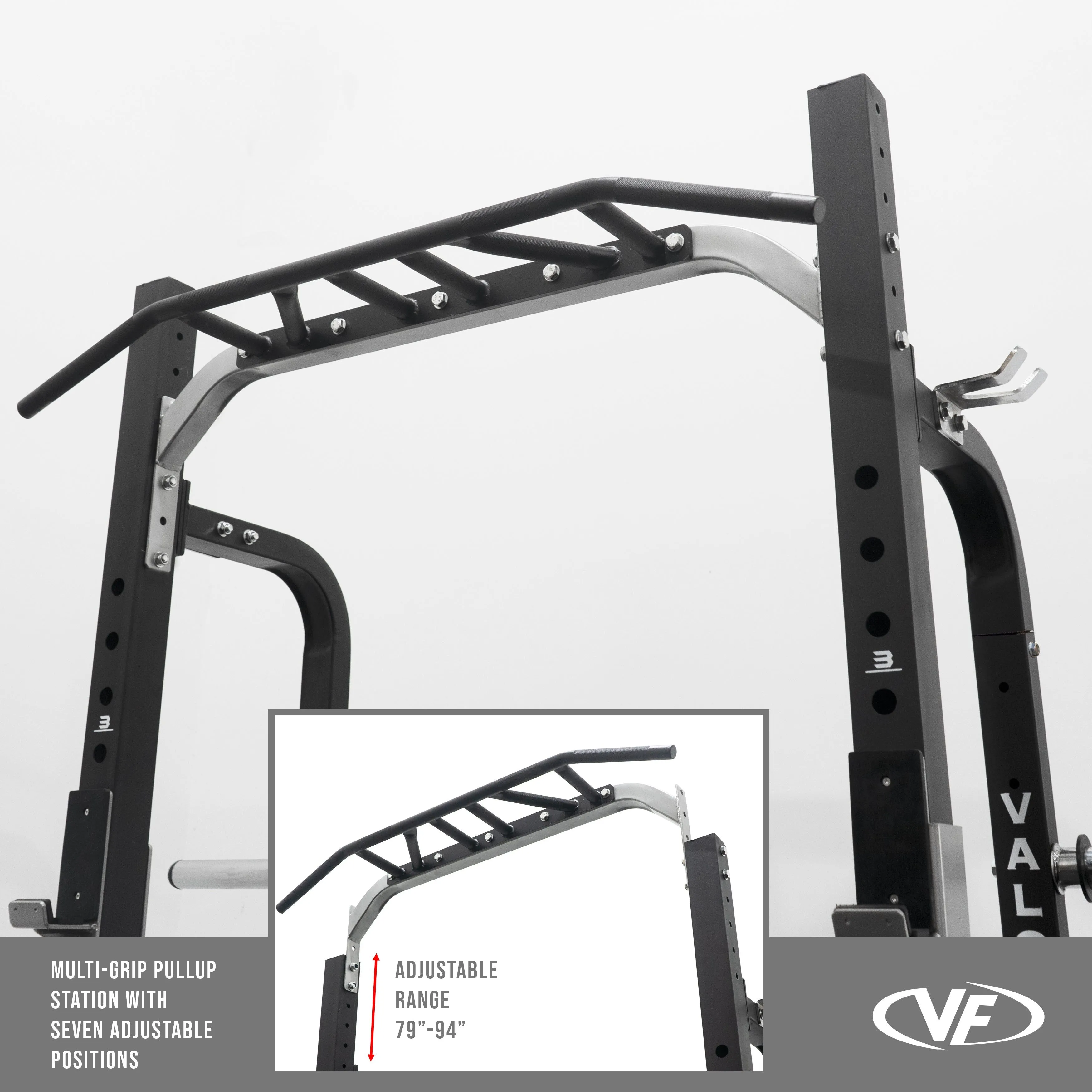 3x3 Half Rack w/ Multi Grip Pullup Bar and Plate Storage