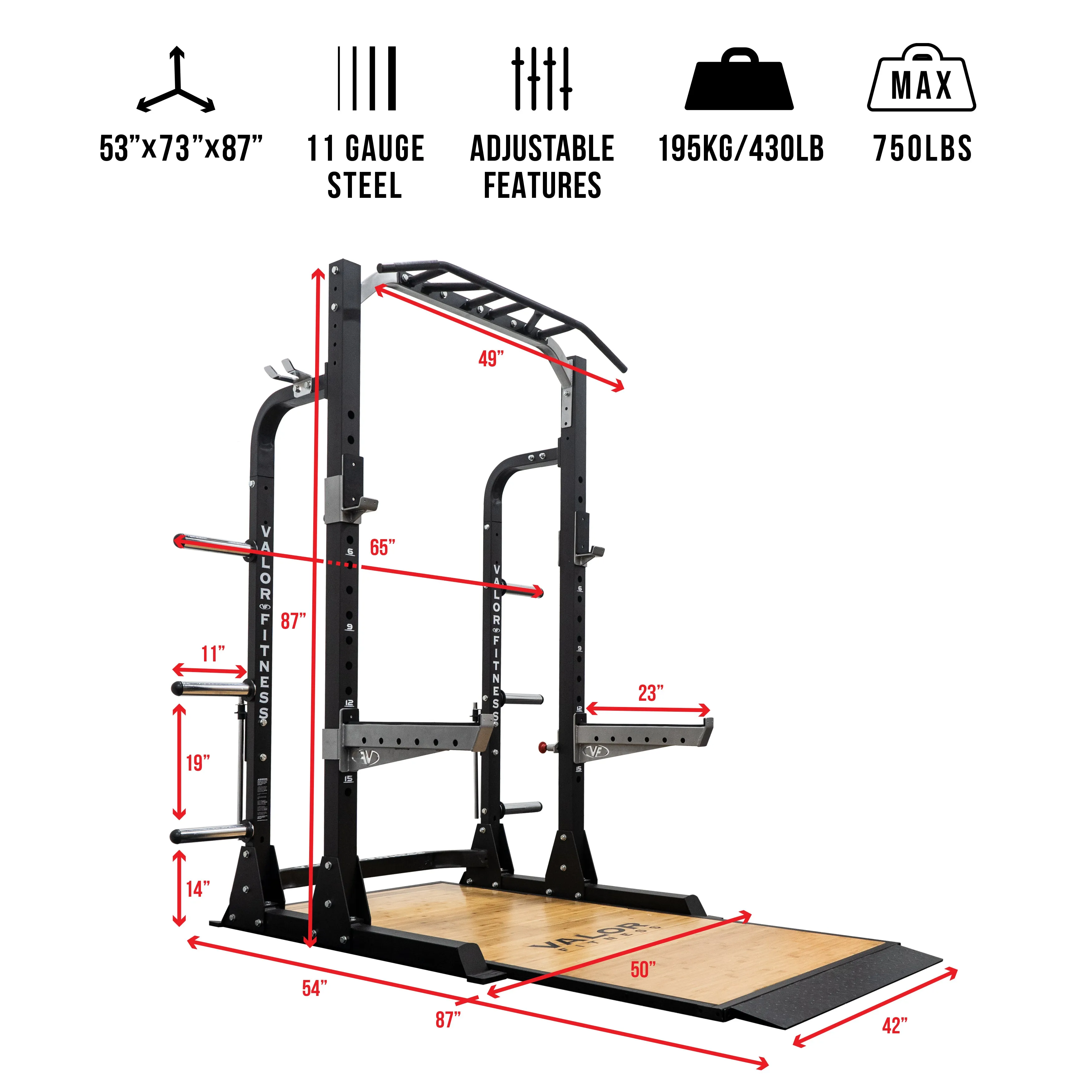 3x3 Half Rack w/ Multi Grip Pullup Bar and Plate Storage