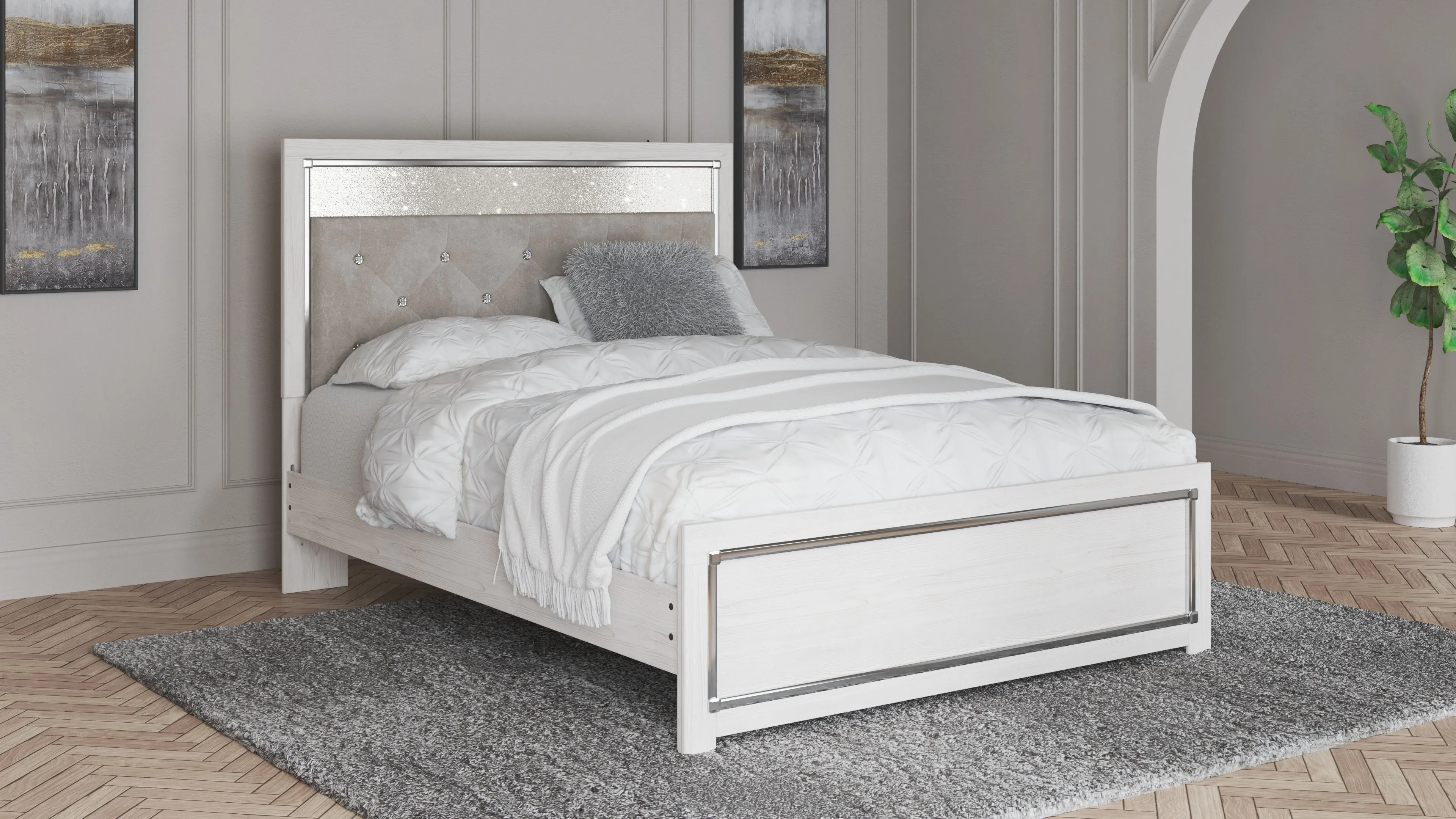 Altyra - White - Queen Panel Bed With Roll Slats