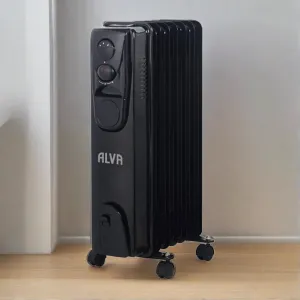 ALVA 7 Fins 1500W Oil Filled Heater | Glossy Black