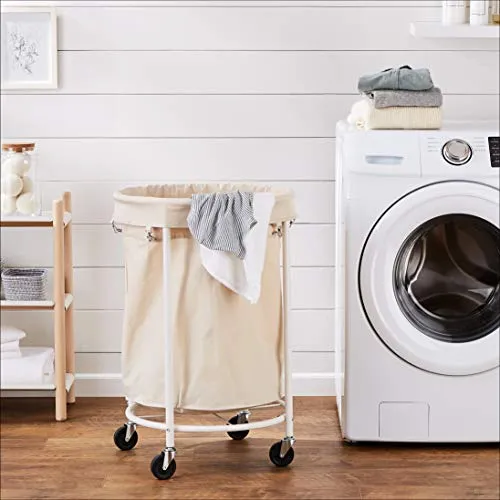 Amazon Basics Commercial Round Laundry Hamper Rolling Cart with Removable Basket