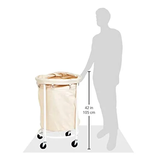 Amazon Basics Commercial Round Laundry Hamper Rolling Cart with Removable Basket