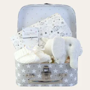 Baby Shower Gifts Hamper White Organic Knit Elephant