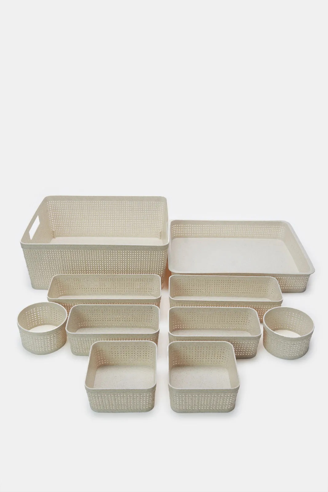 Beige Plastic Storage Basket Set (10 Piece)