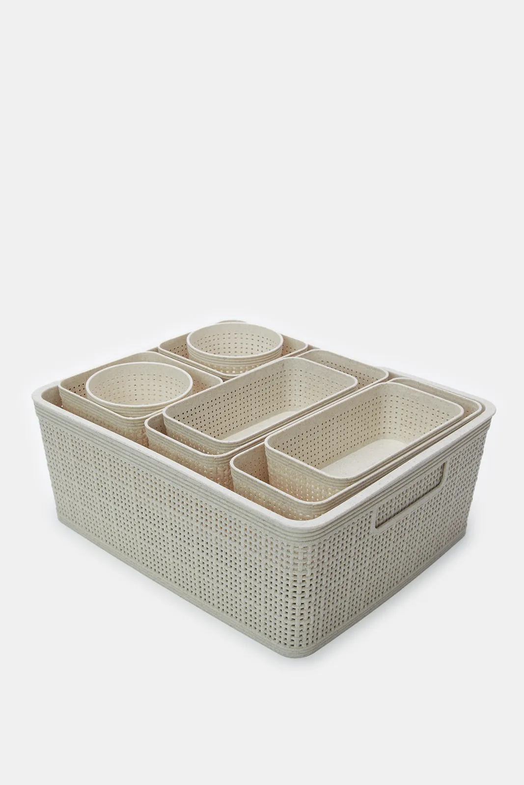 Beige Plastic Storage Basket Set (10 Piece)