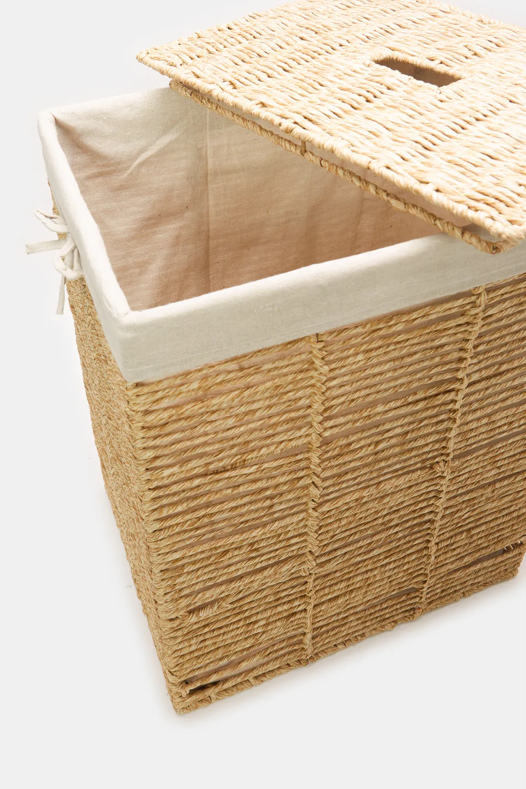 Beige Rectangle Laundry Hamper With Lid & Lining (Medium)