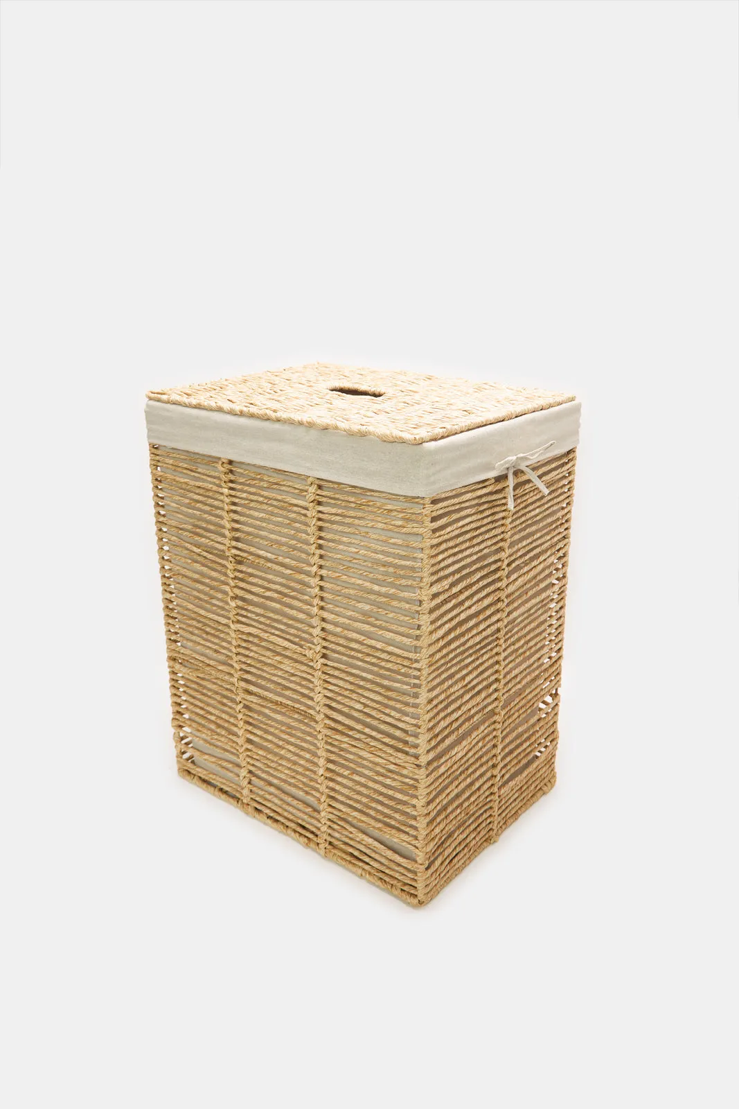 Beige Rectangle Laundry Hamper With Lid & Lining (Medium)