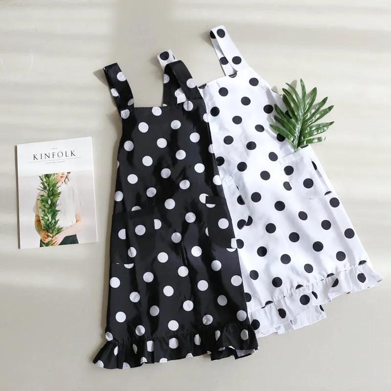 Black And White Dot Apron Fashion Home Kitchen Workwear A18023