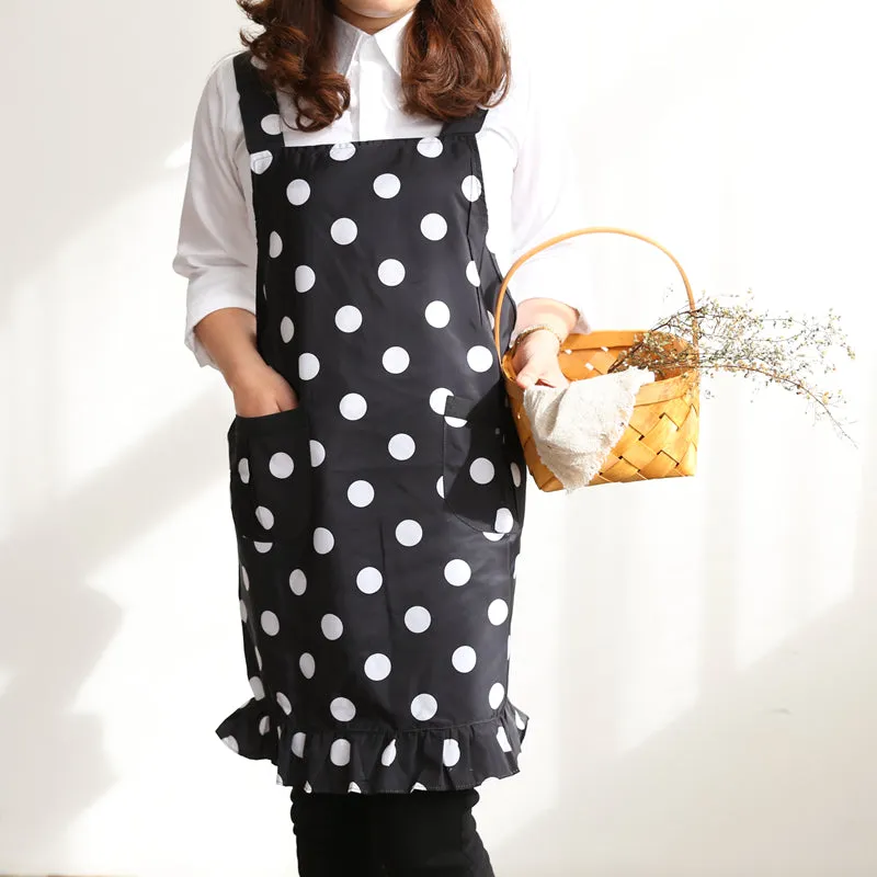 Black And White Dot Apron Fashion Home Kitchen Workwear A18023