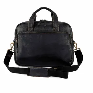 Black Pebbled Leather Compact Laptop Bag