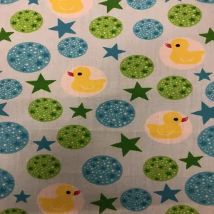 Blue Green Rubber Ducky Print Poly Cotton Fabric