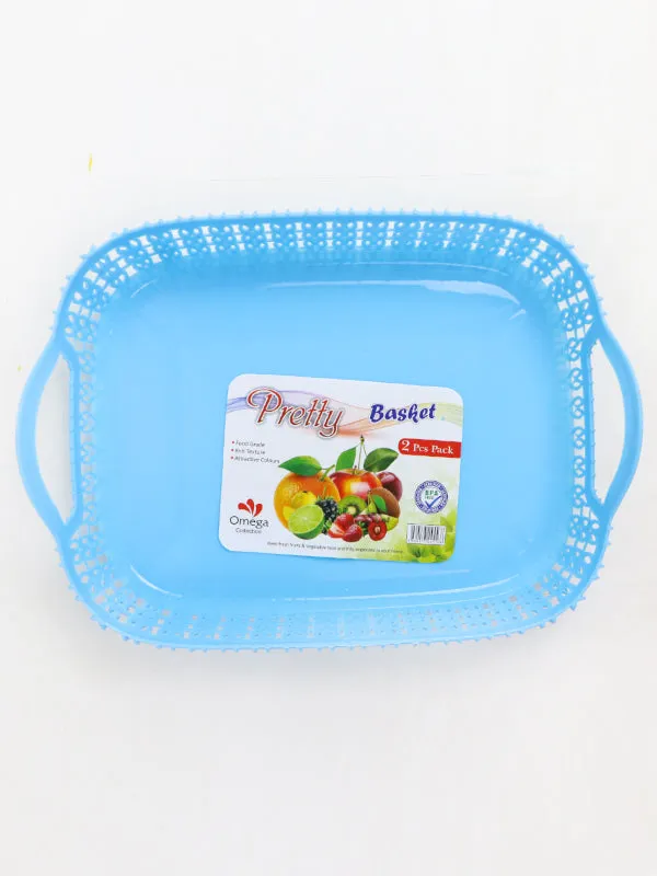 Blue Pack of 2 Multipurpose Tray Baskets for Fruits & Vegetables Storage