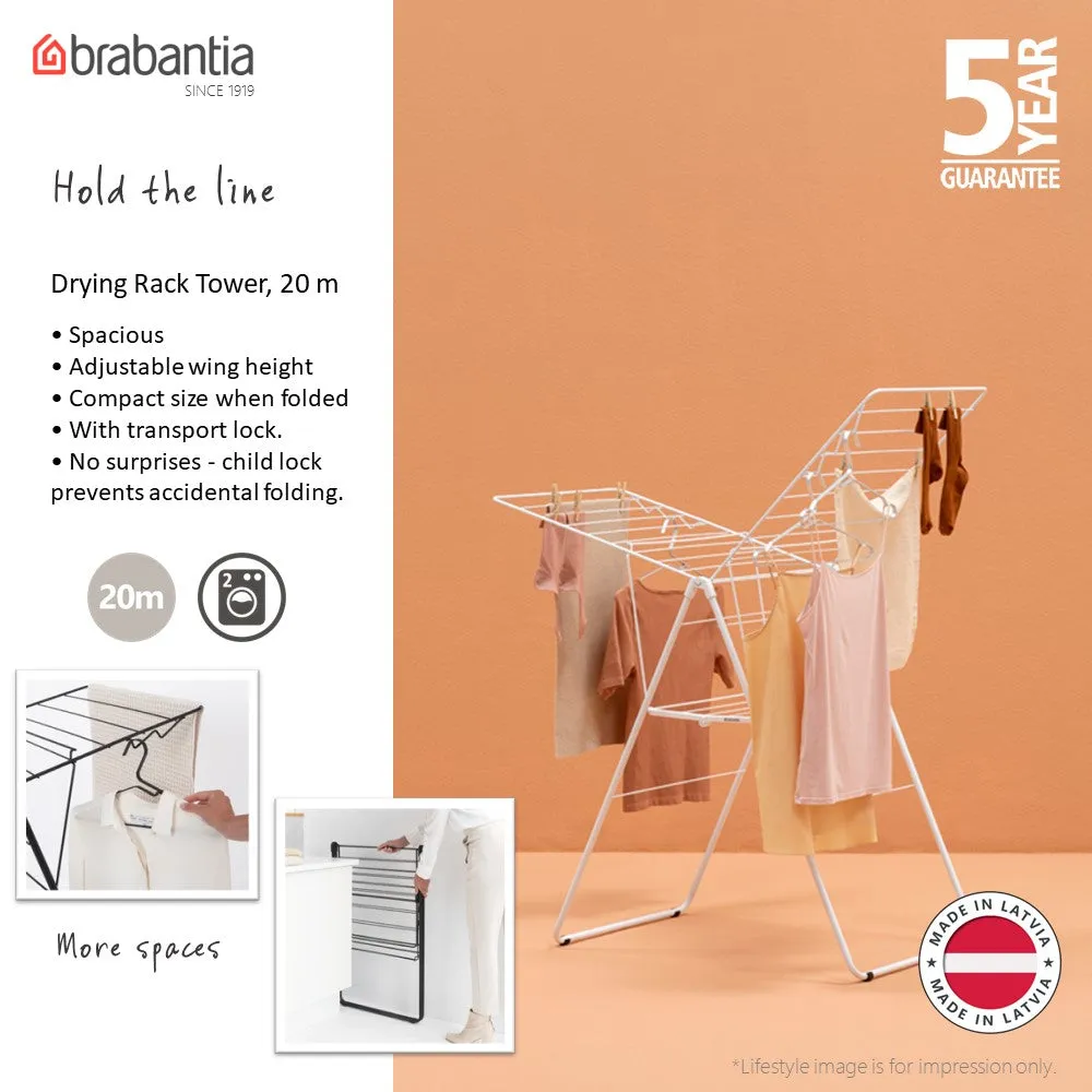 Brabantia Hangon Clothes Drying Rack, Stainless-steel, 20 m Capacity