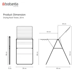 Brabantia Hangon Clothes Drying Rack, Stainless-steel, 20 m Capacity