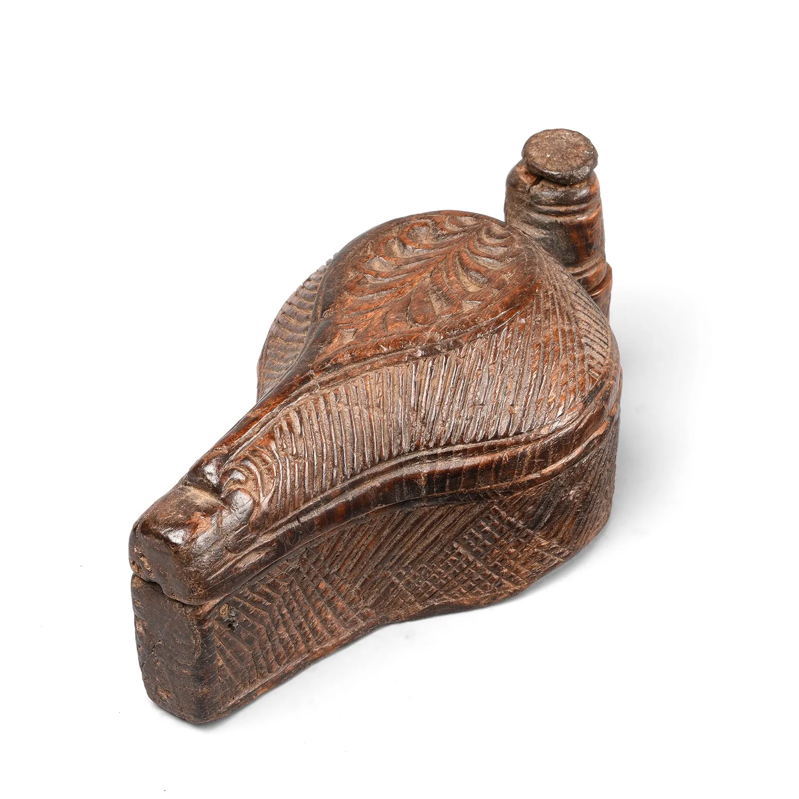 Carved Teakwood Tikka Box From Banswara - 19th Century