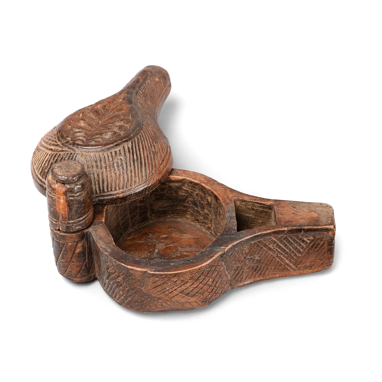 Carved Teakwood Tikka Box From Banswara - 19th Century