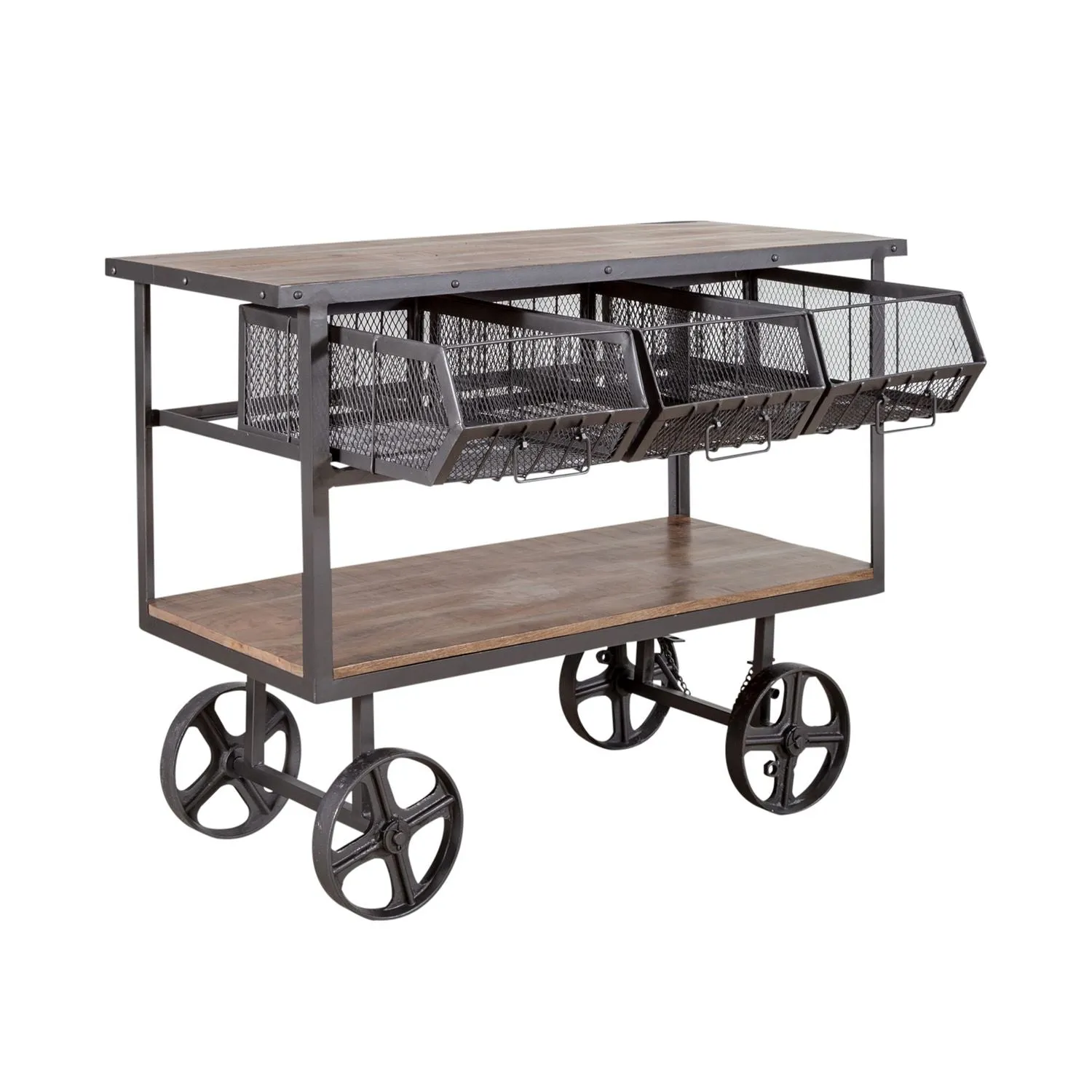 Farmhouse Solid Wood and Metal Kitchen Cart