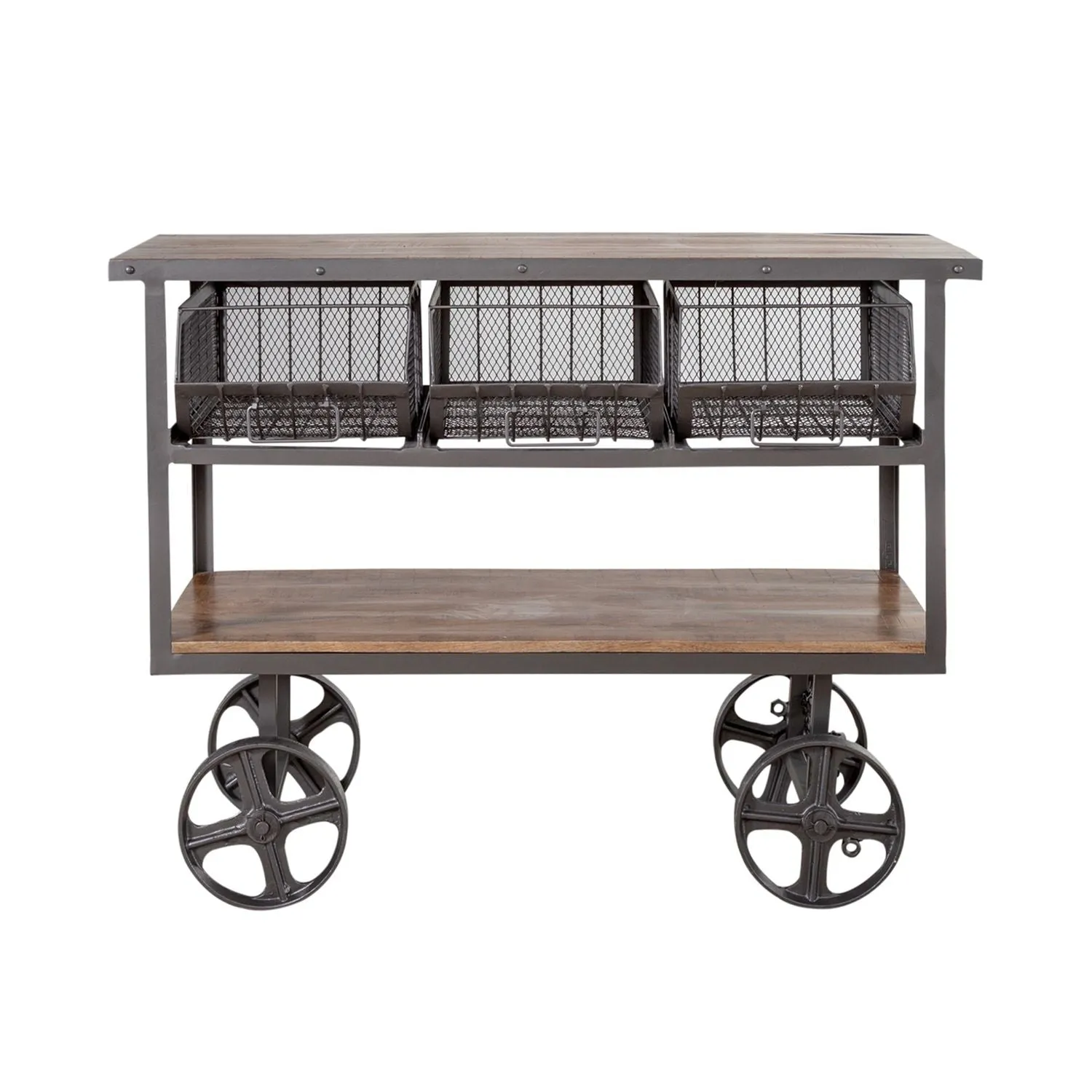 Farmhouse Solid Wood and Metal Kitchen Cart