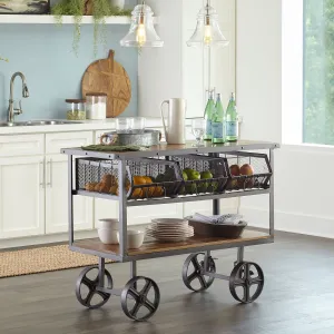 Farmhouse Solid Wood and Metal Kitchen Cart