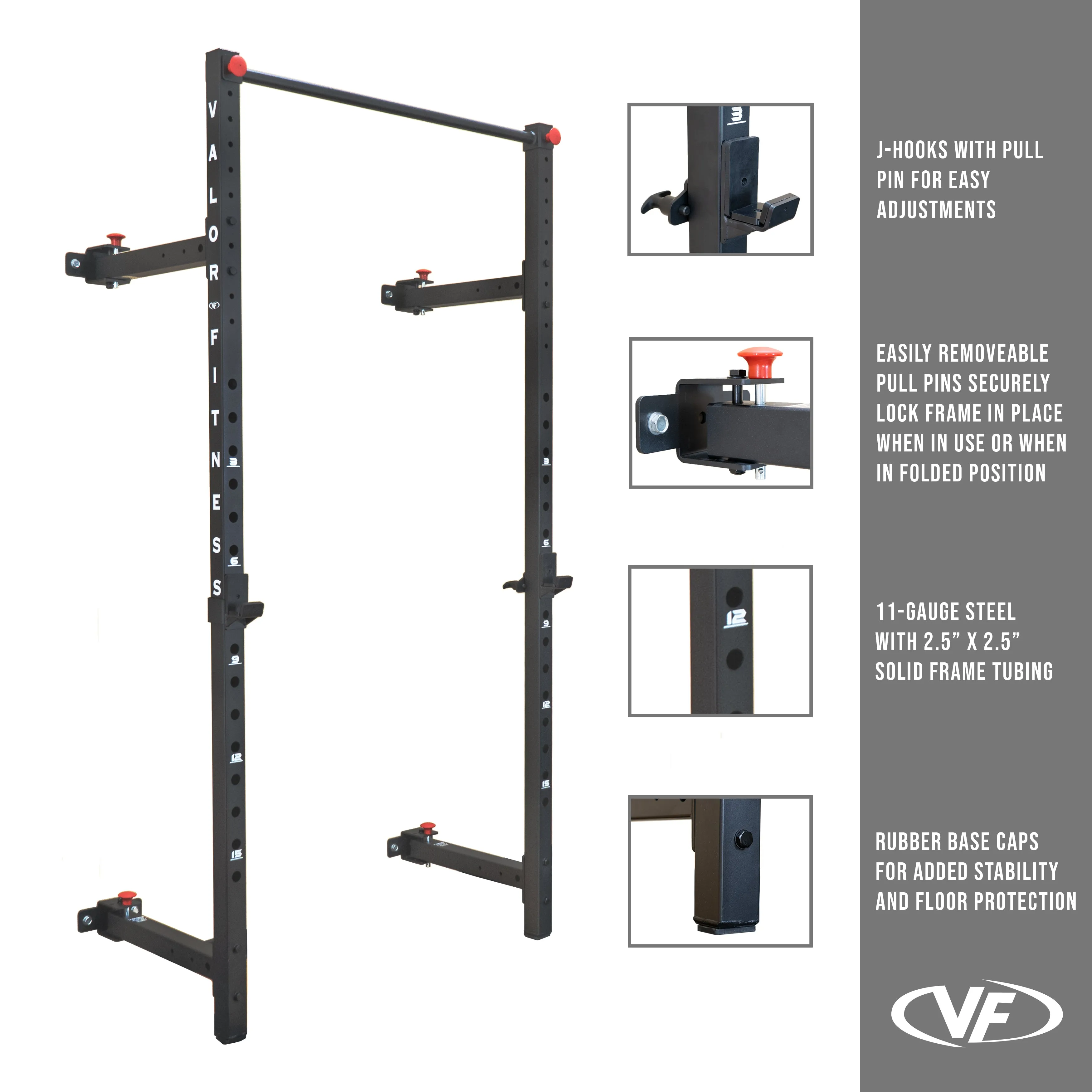 Folding Wall Mounted Squat Rack - Bench - Pull Up Bar