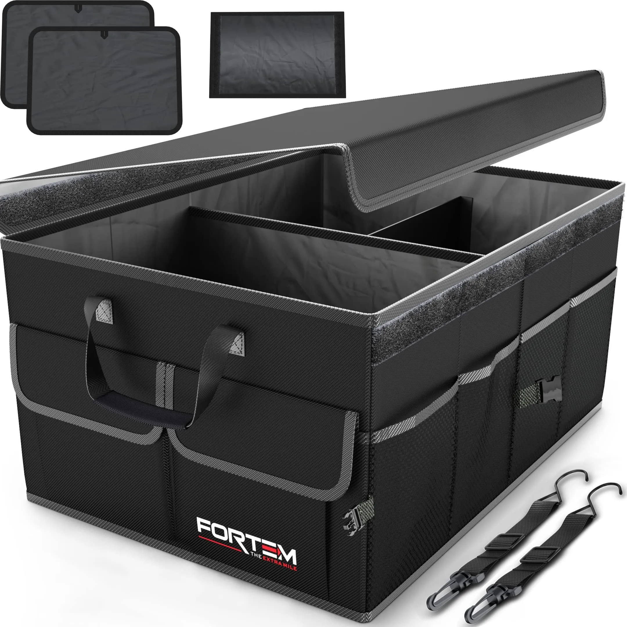 FORTEM Car Trunk Organizer, Collapsible Multi Compartment Car Organizer, Foldable SUV Storage for Car Accessories