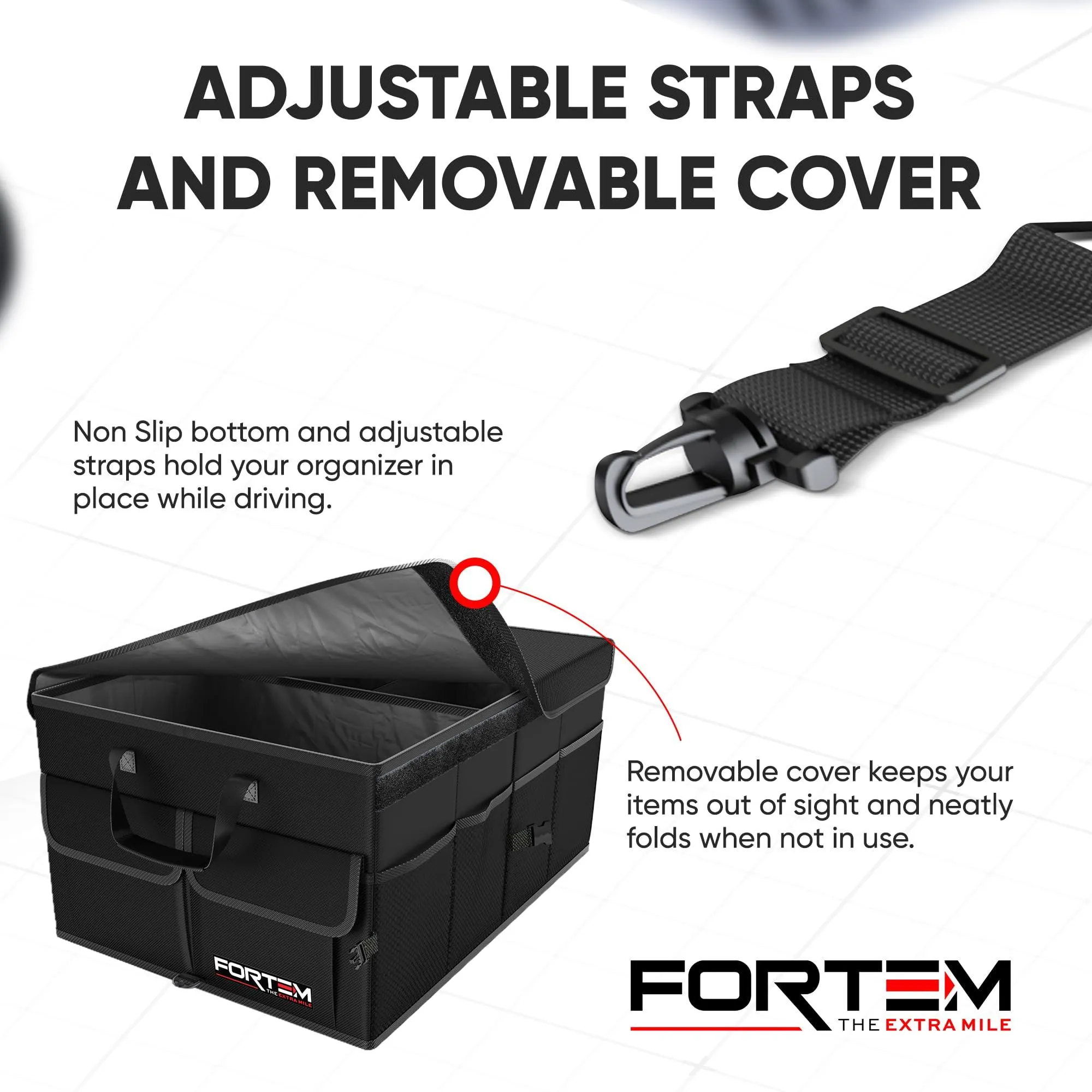 FORTEM Car Trunk Organizer, Collapsible Multi Compartment Car Organizer, Foldable SUV Storage for Car Accessories