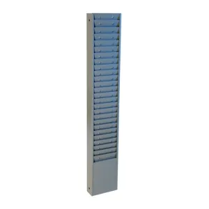 Gray Steel Time Card Rack with 25 Pockets - 31-5/8" Height x 5" Width x 1-3/4" Depth - Wall-Mounted Time Card Organizer for Workforce Management