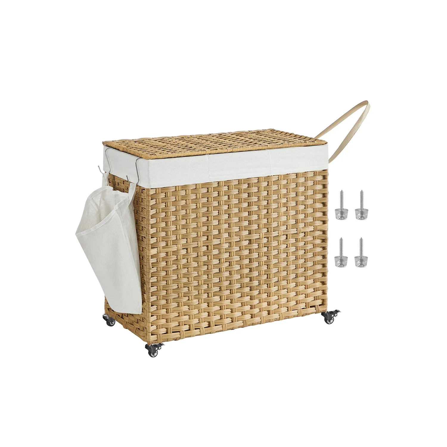 Handwoven Laundry Basket with Wheels & 3 Compartments