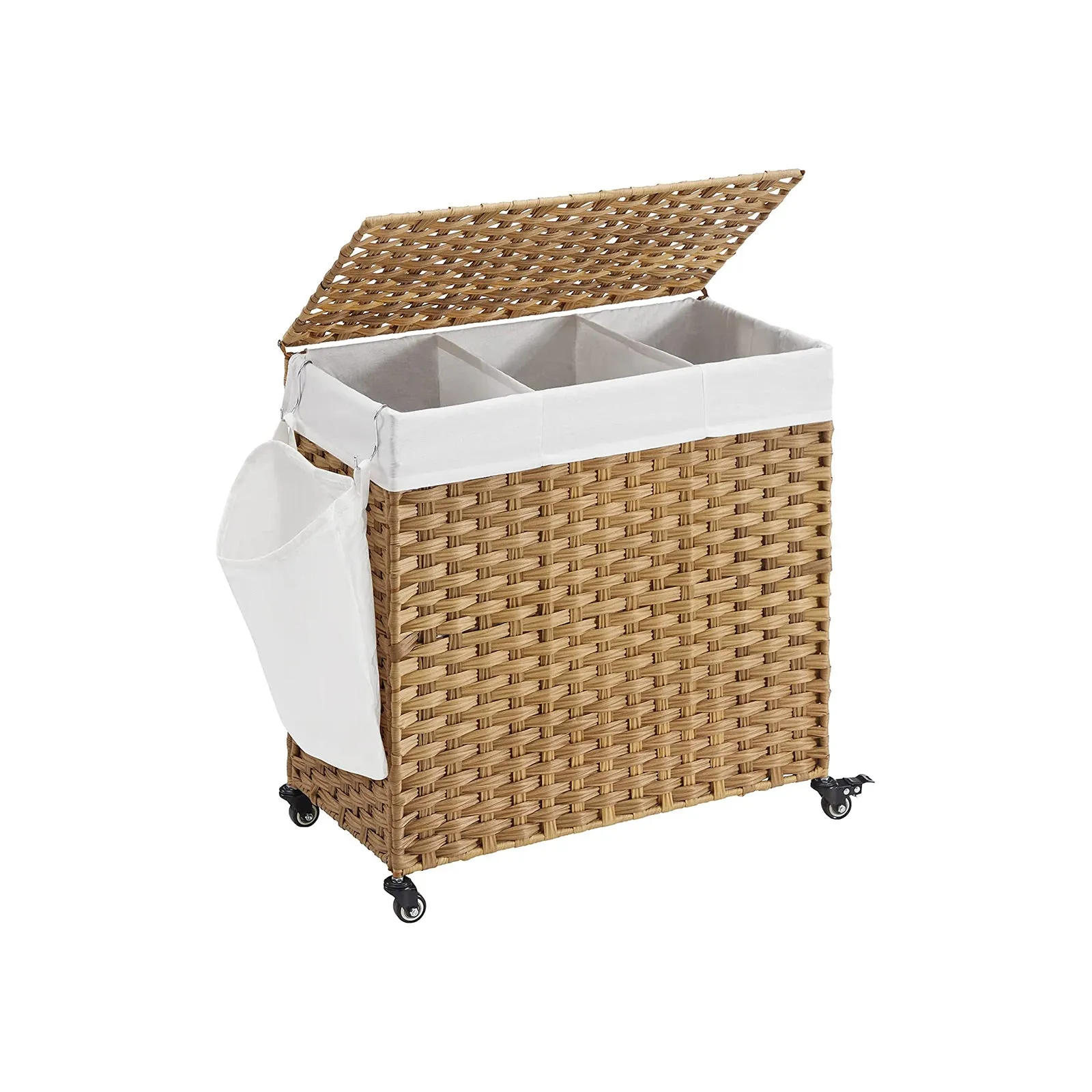 Handwoven Laundry Basket with Wheels & 3 Compartments