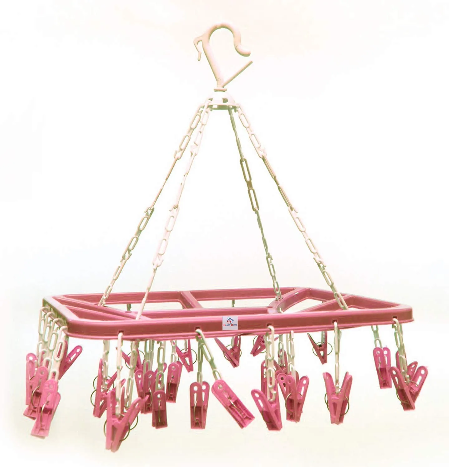 Heart Home Cloth Drying Hanger Rack (32 Clips)|360 Degree Portable & Rotatable Clips|Space Saving Travel & Durable Plastic|Size 40 x 38 x 30 CM (Pink)-HHEART15539