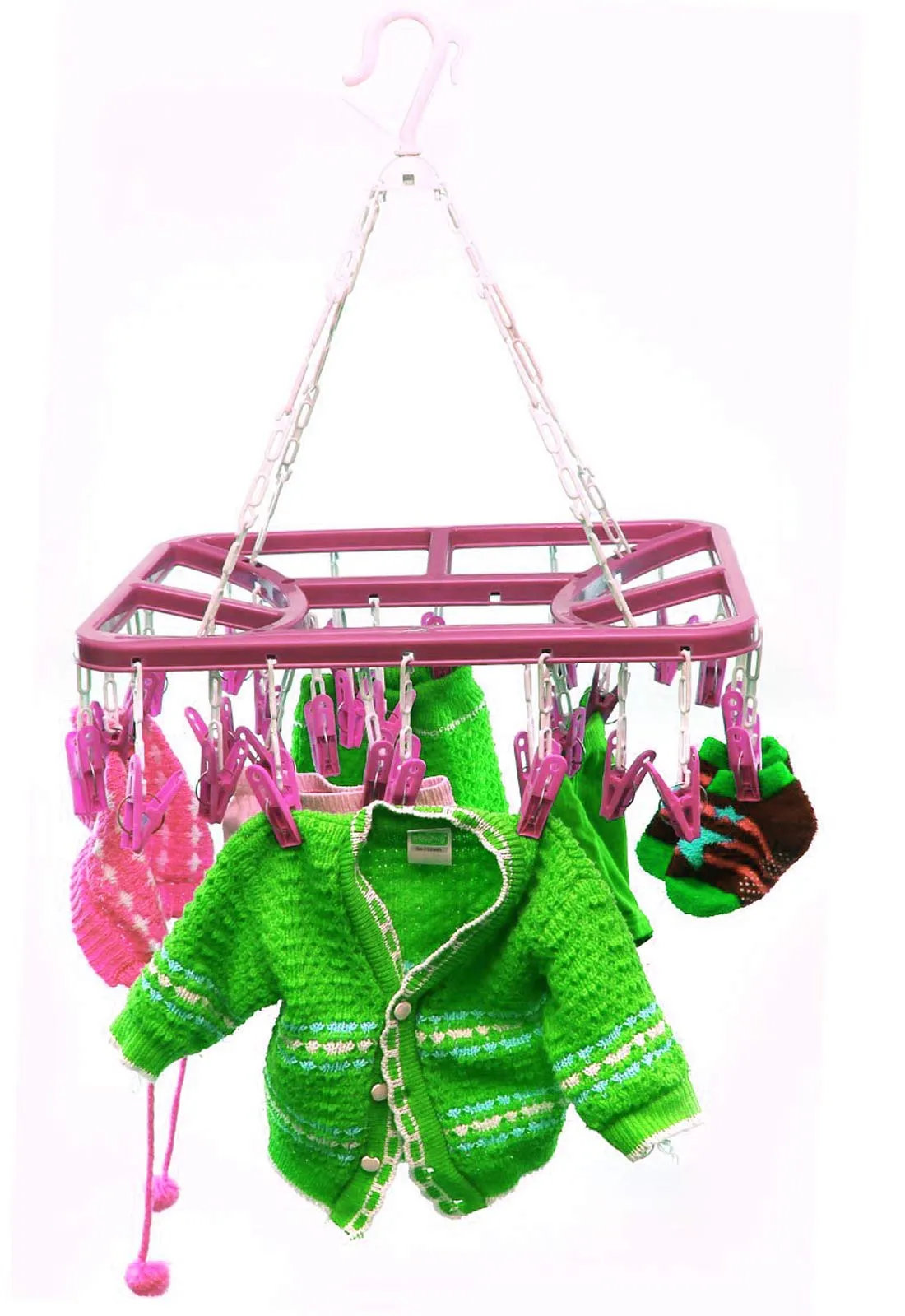 Heart Home Cloth Drying Hanger Rack (32 Clips)|360 Degree Portable & Rotatable Clips|Space Saving Travel & Durable Plastic|Size 40 x 38 x 30 CM (Pink)-HHEART15539