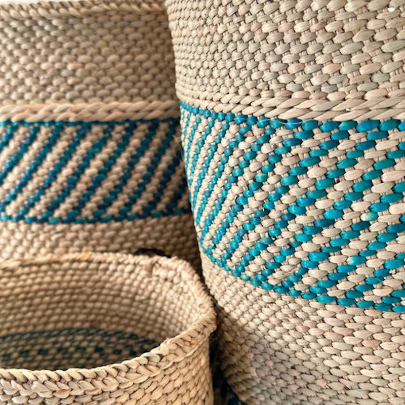 Iringa Basket in Turquoise Stripe