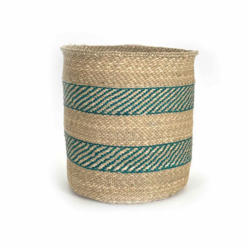 Iringa Basket - Turquoise Stripe  | Woven Milulu Grass - Africa