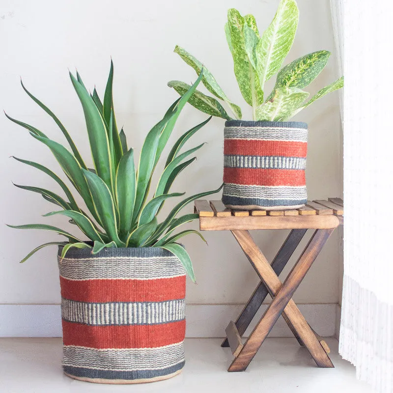 Jute Handwoven Basket | Red & Blue | Set of 2