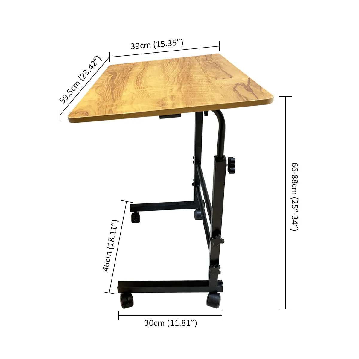 Kawachi Portable Height Adjustable Bedside Patient Tray Overbed Laptop Study Table Maple