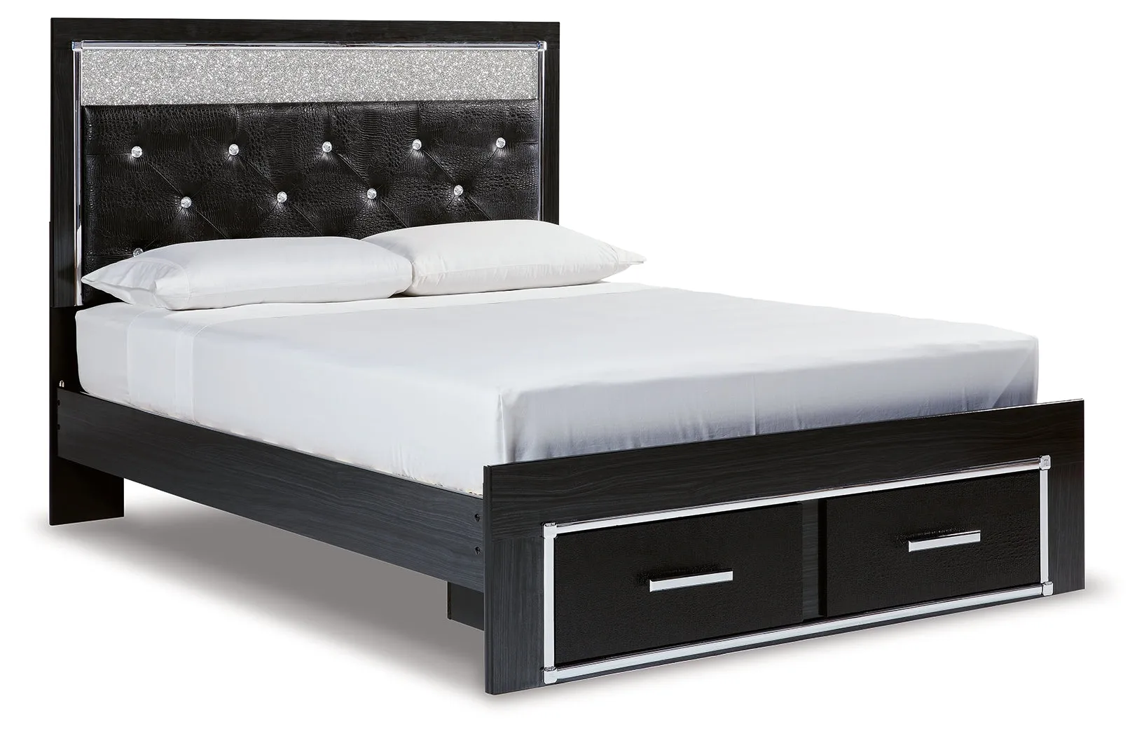 Kaydell Queen Upholstered Panel Storage Bed with Dresser in Black