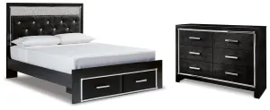 Kaydell Queen Upholstered Panel Storage Bed with Dresser in Black