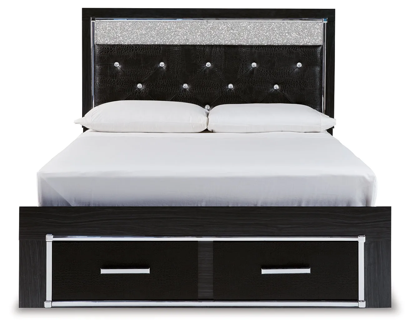 Kaydell Queen Upholstered Panel Storage Bed with Dresser in Black