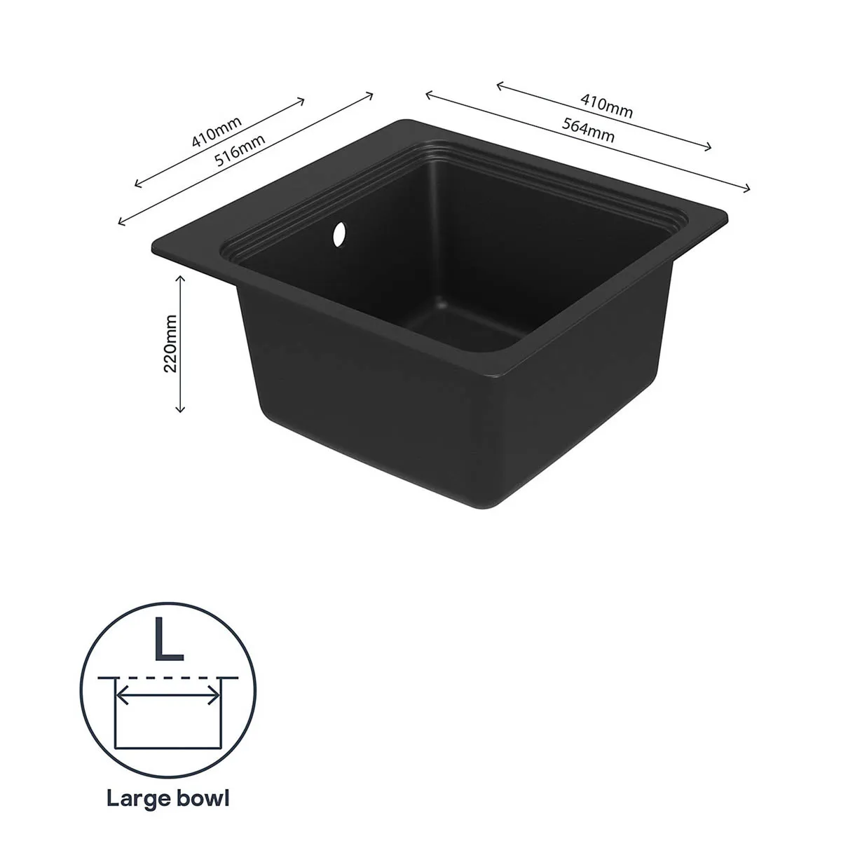 Kitchen Sink Black 1 Bowl Compact Square With Drying Rack Chopping Board