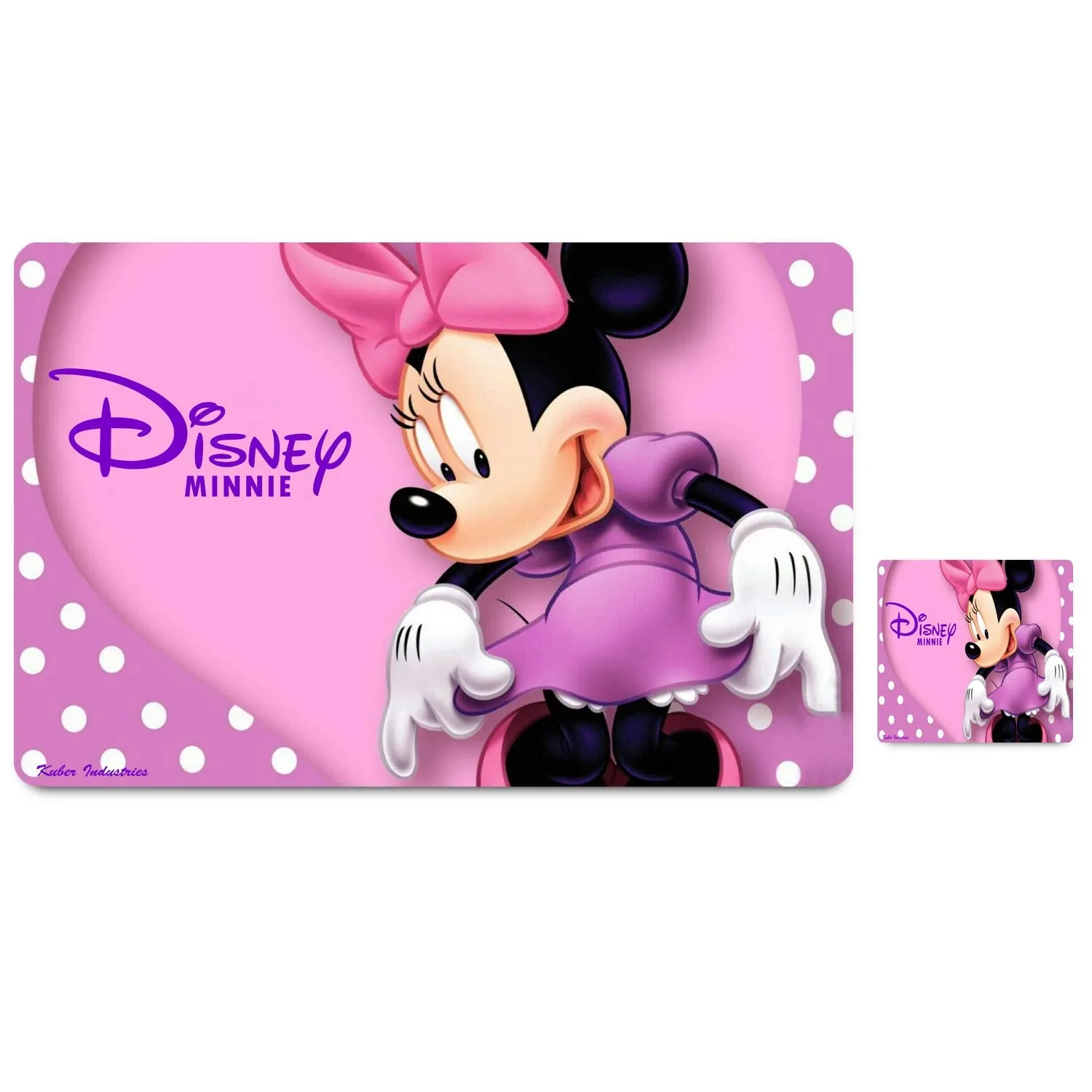 Kuber Industries Disney Minnie PVC 6 Pieces Dining Table Placemat with Tea Coasters Set (Pink) - CTKTC46240, Standard