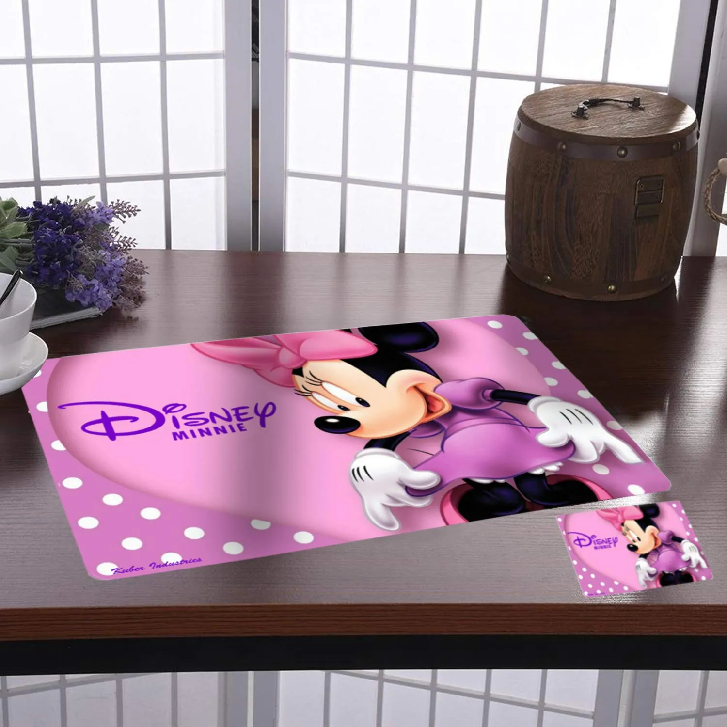 Kuber Industries Disney Minnie PVC 6 Pieces Dining Table Placemat with Tea Coasters Set (Pink) - CTKTC46240, Standard