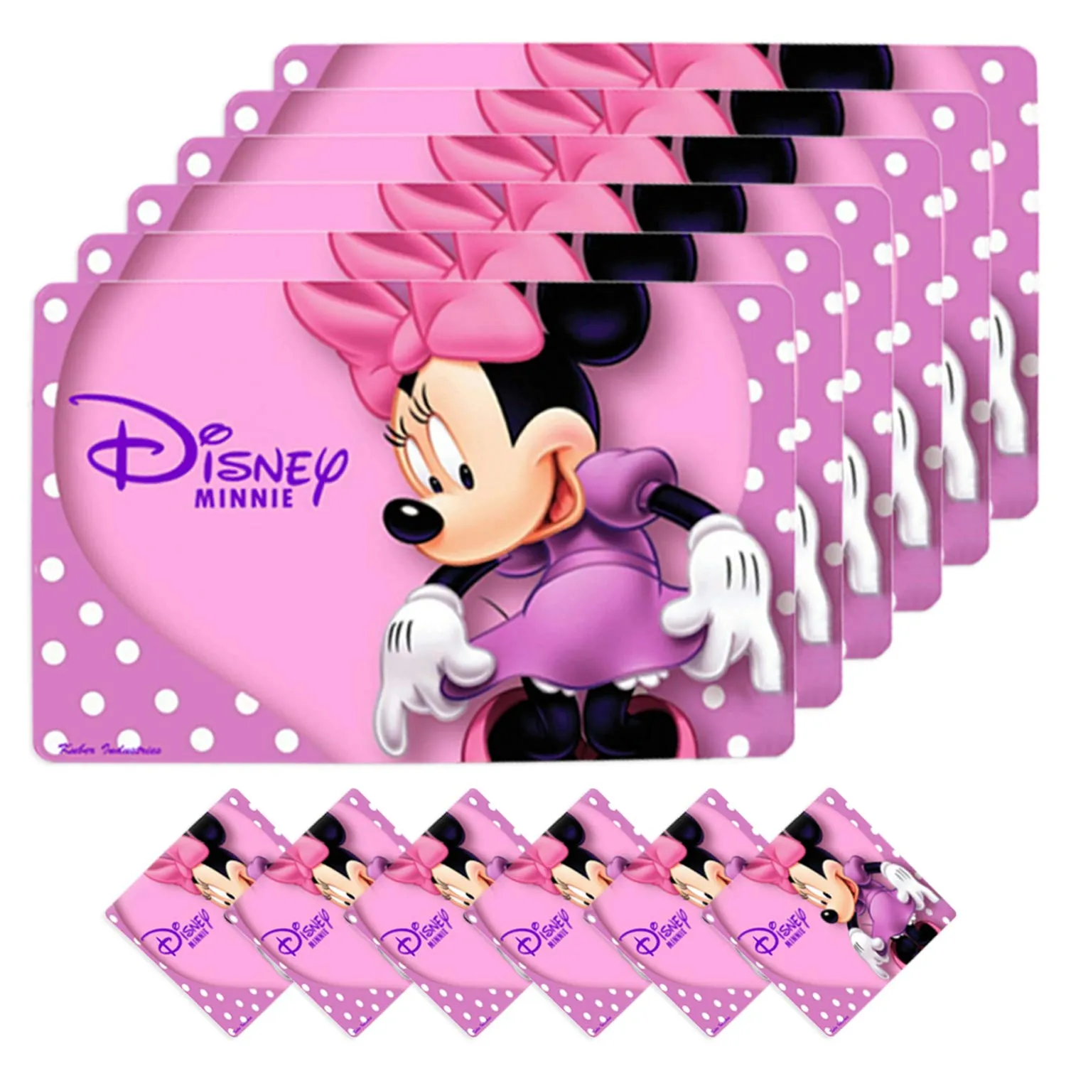 Kuber Industries Disney Minnie PVC 6 Pieces Dining Table Placemat with Tea Coasters Set (Pink) - CTKTC46240, Standard