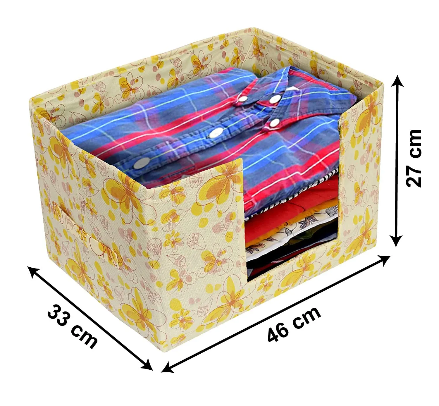 Kuber Industries Flower Printed Non-Woven Foldable Saree Stacker, Wardrobe Organizer, Storage Bin With Handle- Pack of 4 (Yellow)-HS43KUBMART26394