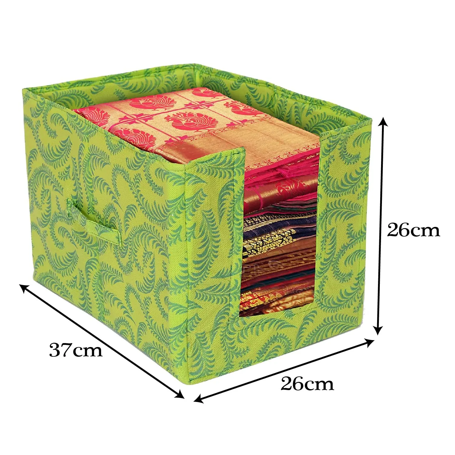 Kuber Industries Leaf Printed Non-Woven Foldable Shirt Stacker Closet Organizer With Handles- Pack of 2 (Green)-HS43KUBMART26468