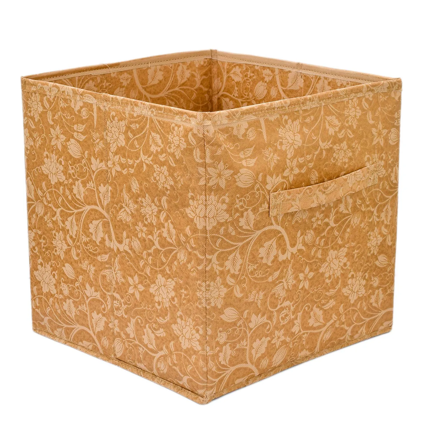 Kuber Industries Metallic Flower Printed Multipurposes Storage Box/Organizer With Handles- Pack of 6 (Brown) -HS43KUBMART26259