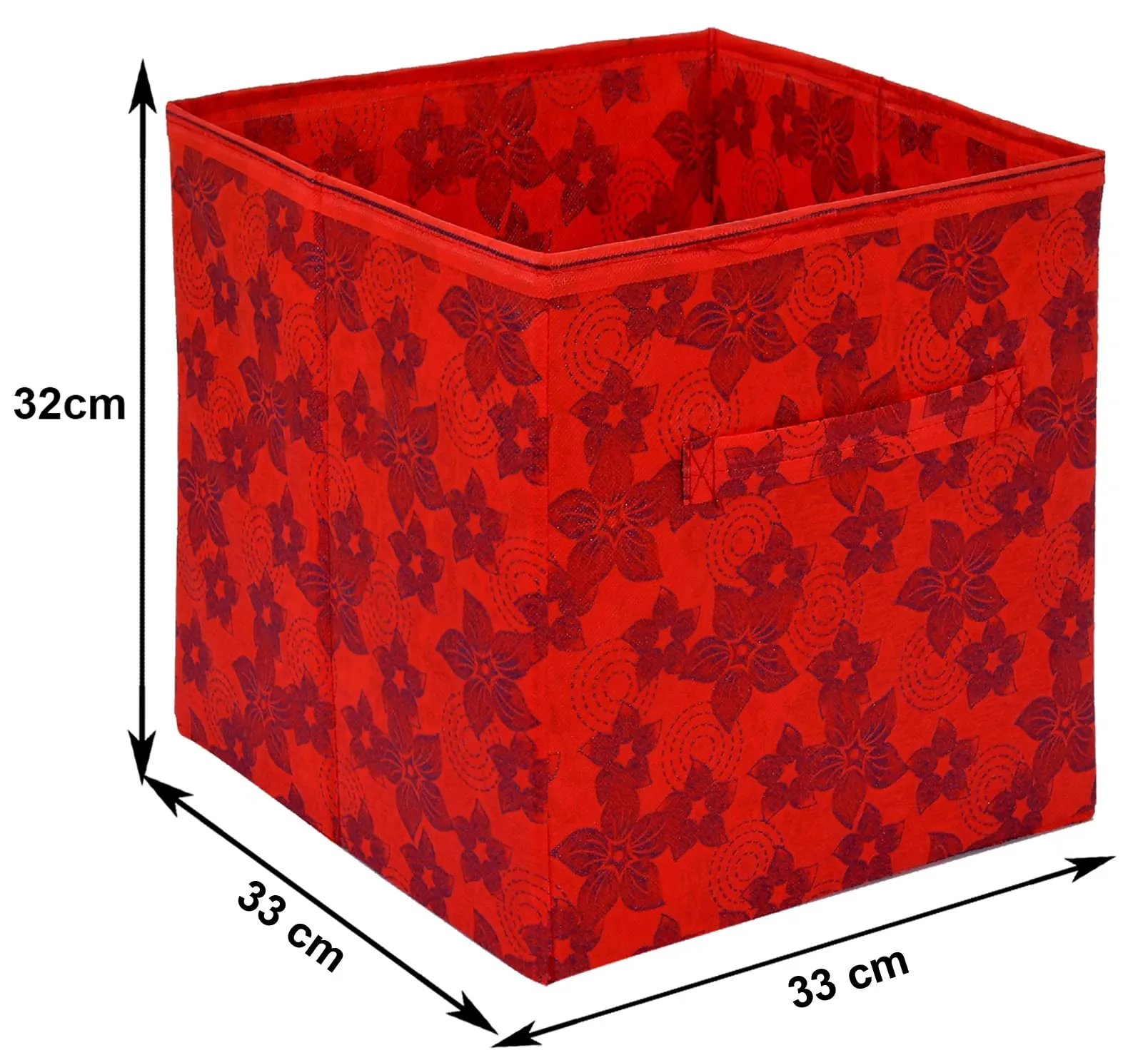 Kuber Industries Metallic Flower Printed Non-Woven Foldable Storage Bin/Cube/Organizer For Toys, Clothes And Books With Handles- Pack of 3 (Red) -HS43KUBMART26264