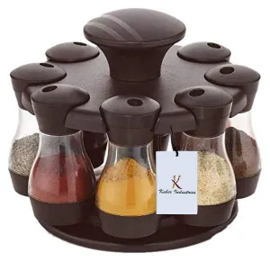 Kuber Industries Multipurpose Revolving Plastic Spice Rack 8 Pieces Masala Box/Condiment Set/Masala Boxes for Kitchent (Brown) - CTKTC030860